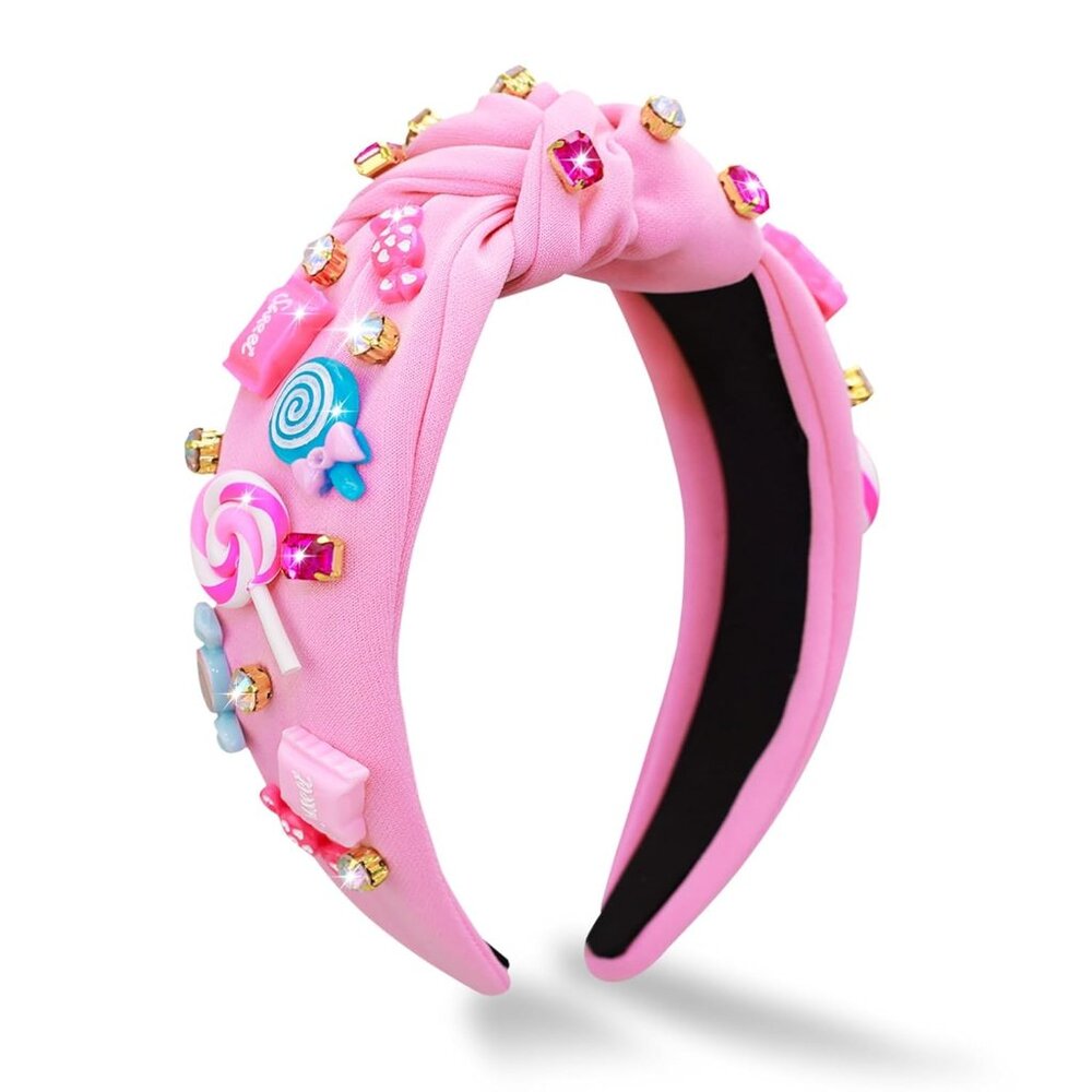 Candy Knotted Headband for Women, Lollipop Sugar Charms Rhinestone Jeweled Embel